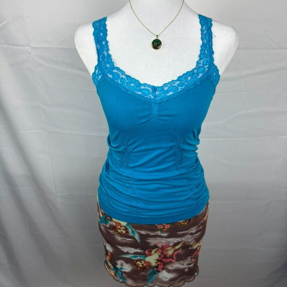 Y2K Bongo Turquoise Lace Trim Cami Tank - S